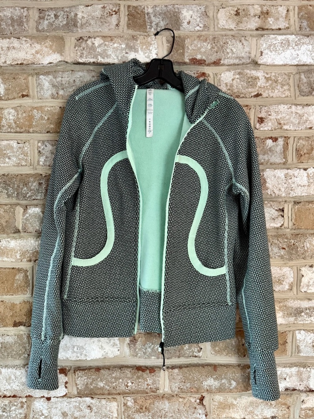 Lululemon Classic Cotton Fleece Scuba Hoodie Full Zip Black Mint Green - Size 8